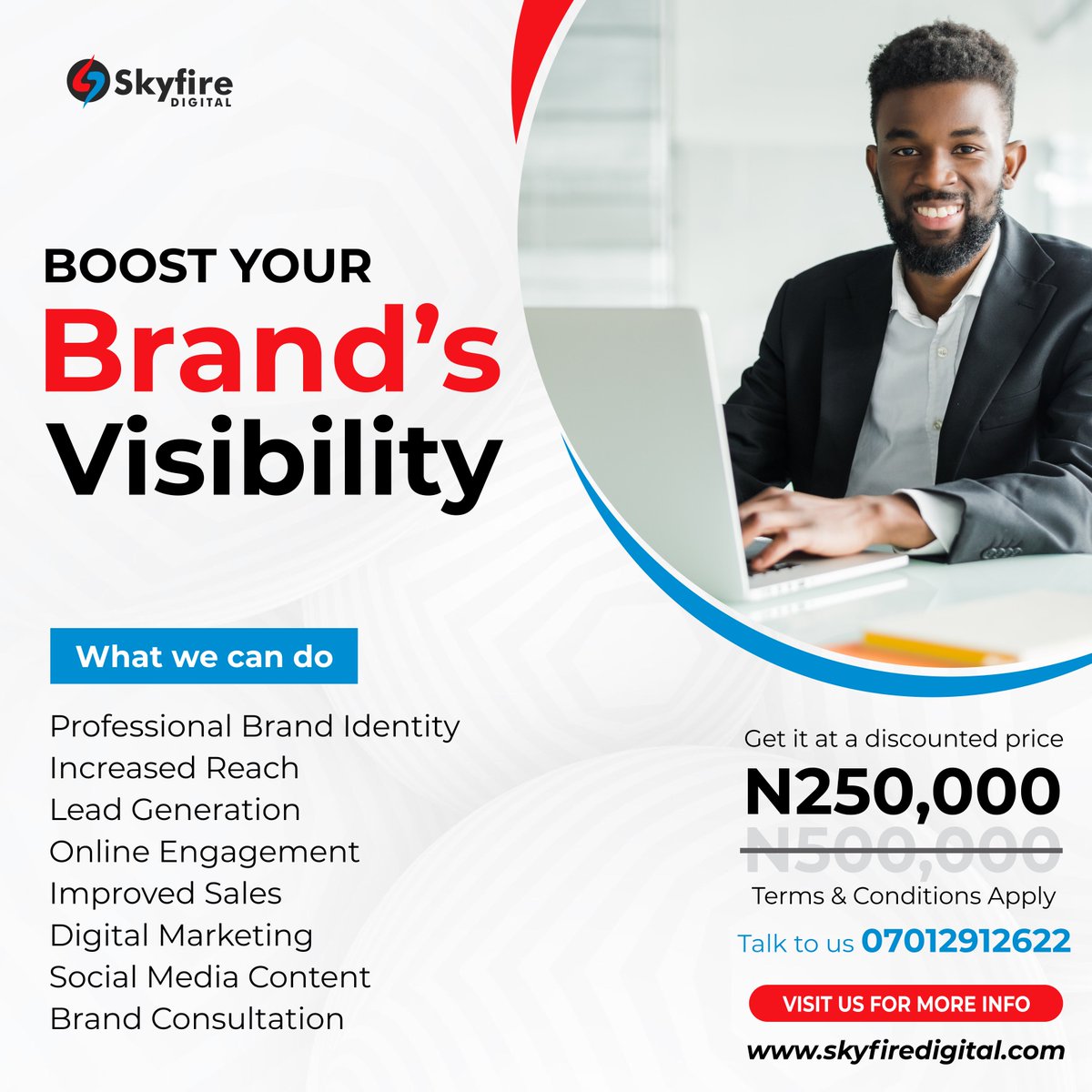 SkyfireDigital's tweet photo. 95% of businesses fail in the first year because they don't know how to leverage the available digital tools to market their brands and grow their business.

SKYFIRE DIGITAL is giving you a great opportunity to kick-start your business growth with a one time fee of https://t.co/xFirC9XIBW