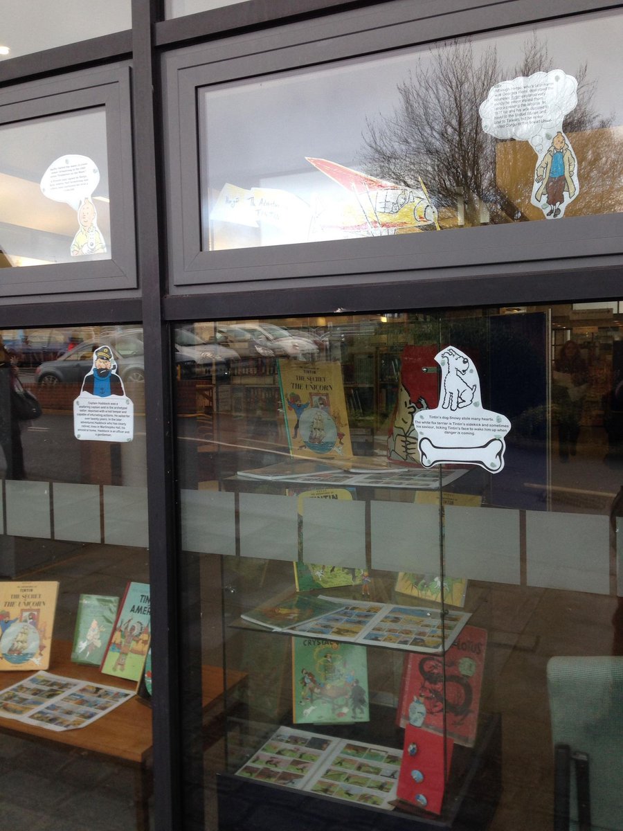 LudlowLibrary's tweet photo. We have moved our Tintin display to the window so you can have a peek as you wander down to the shops. @Tintin #tintin #Herge #LibraryLockdown @LetsGoLudlow https://t.co/XNRU9MMrUN