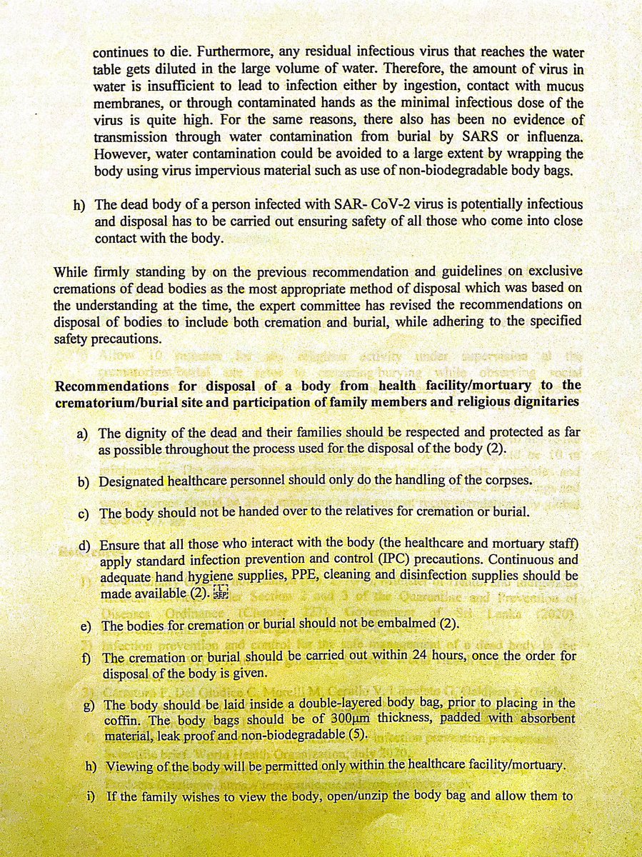 The expert panel formally submitted its report with specified recommendations which included BOTH burial & cremation to Secretary, Ministry of Health on 30.12.20 (copy seen below). Therefore, such statement in Parliament by Health Minister is erroneous, misleading and untrue!