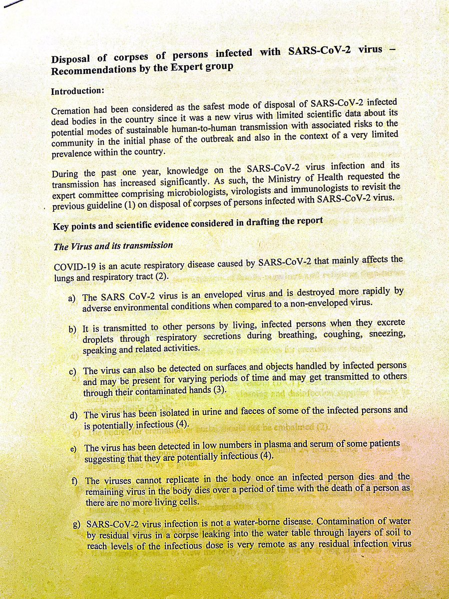 The expert panel formally submitted its report with specified recommendations which included BOTH burial & cremation to Secretary, Ministry of Health on 30.12.20 (copy seen below). Therefore, such statement in Parliament by Health Minister is erroneous, misleading and untrue!