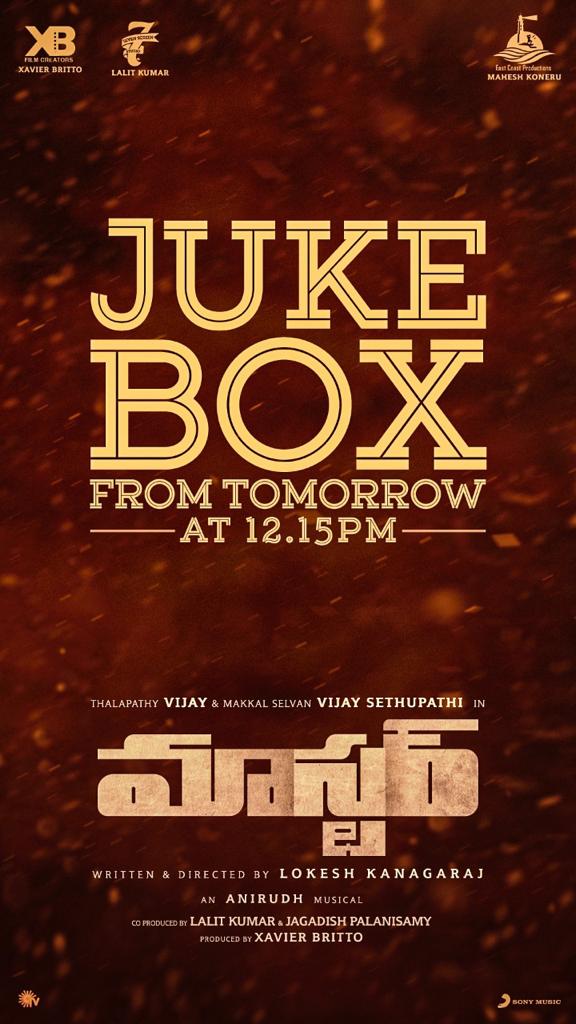 JayaprakashTVK's tweet photo. #MasterJukebox Telugu will be out tomorrow at 12.15 pm.
#MasterPongal #Masterfilm #MasterTelugu https://t.co/apxPxyYoGB