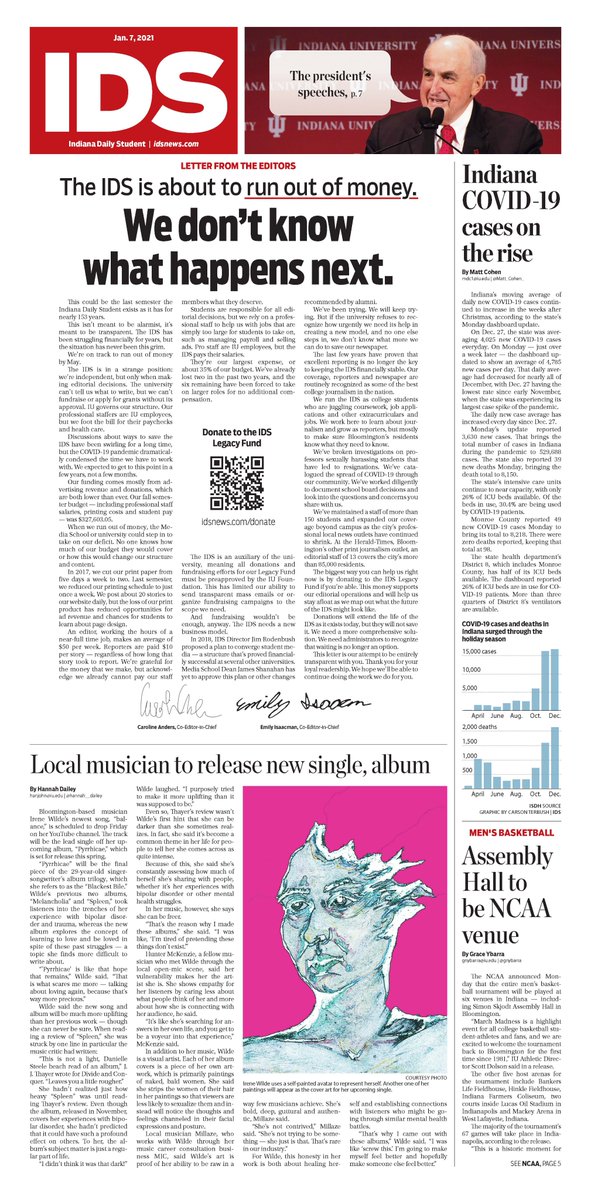 The IDS began our first paper of the semester with a cry for help.

As things currently stand, we will likely run out of money by May.