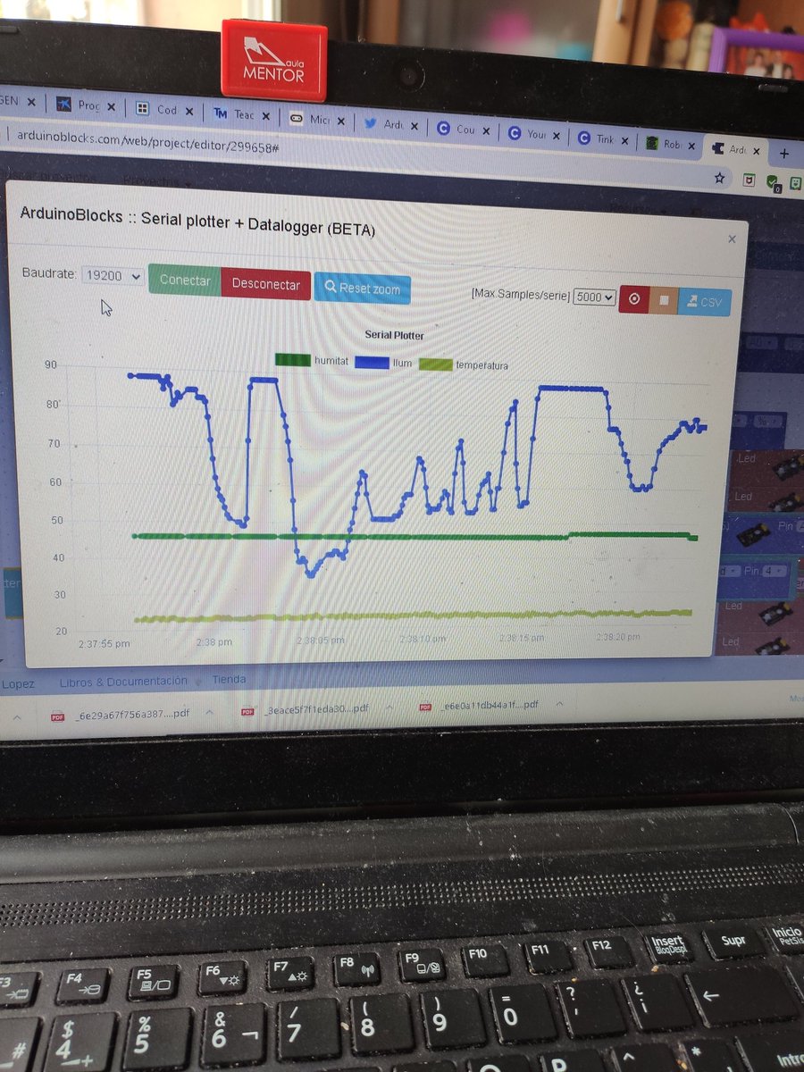 andrestweetter's tweet photo. Fent el "hola món" amb
Serial Plotter + Datalogger en @ArduinoBlocks Mola. Molt fàcil visualitzar els diferents valors.
#serialplotter #datalogger #csv #arduino https://t.co/J8O2IVHcya