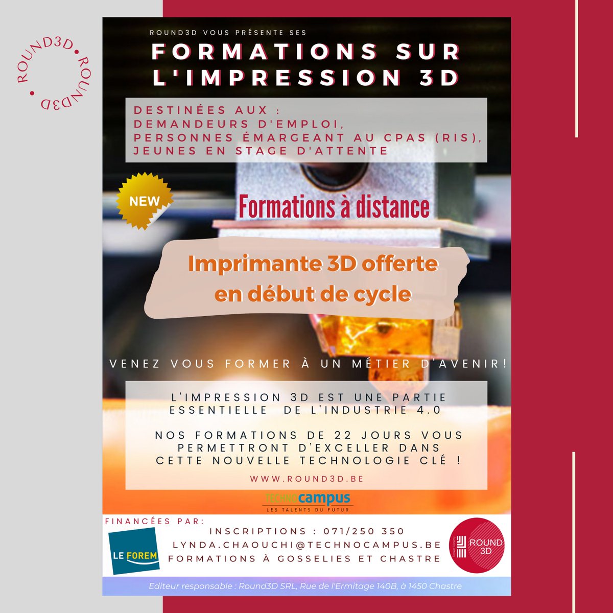 Nos prochains cycles de formations débutent ce 18 janvier 2021, n’hésitez pas à vous y inscrire !
Une imprimante 3D vous est offerte au début du cursus afin de bénéficier de l’apprentissage par l’expérimentation! 
#formations #technology #3Dprinting #3D #impression3D  #round3d