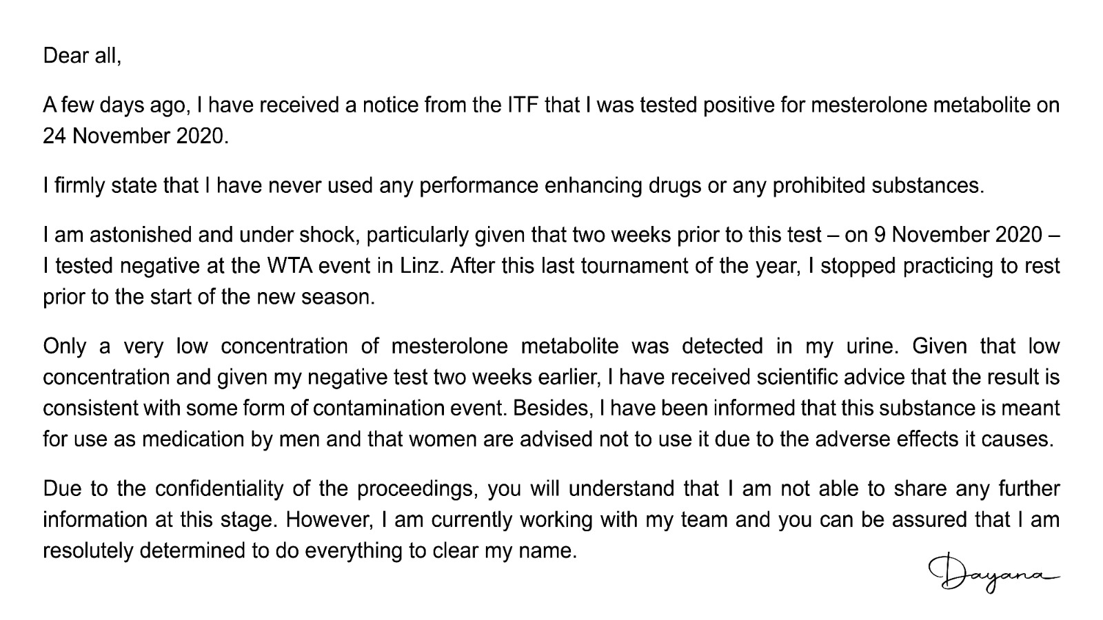 [情報] Dayana Yastremska因藥檢未過禁賽