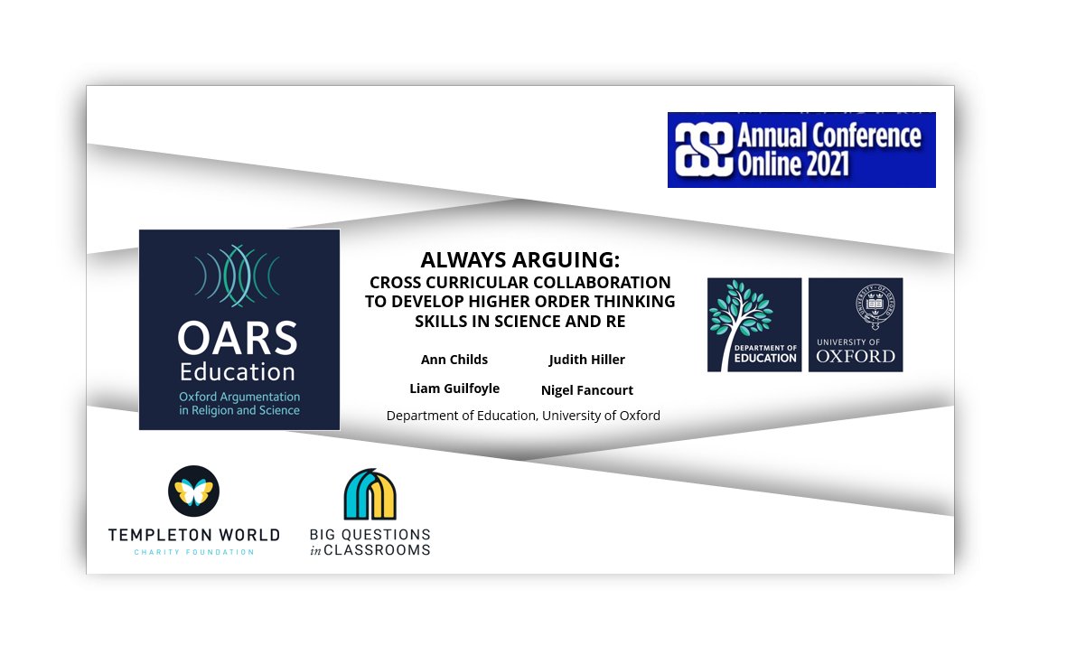 In one hour, <a href="/judith_hillier/">Judith Hillier</a>, <a href="/NigelFancourt/">Nigel Fancourt</a>, Ann Childs, and I will run a workshop at the #ASEConf2021, exploring different ways that science &amp; RE teachers can collaborate in supporting students to learn how to argue. If you are attending the conference, come along! #ASEChat