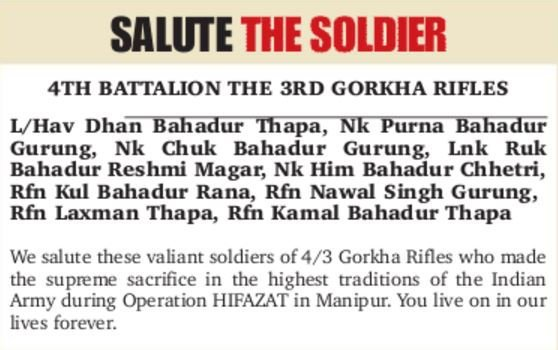  #ObituaryOfTheDayBir Gorkhali martyrs of 4/3 Gorkha Rifles, men who fell fighting terror in Manipur #LestWeForget
