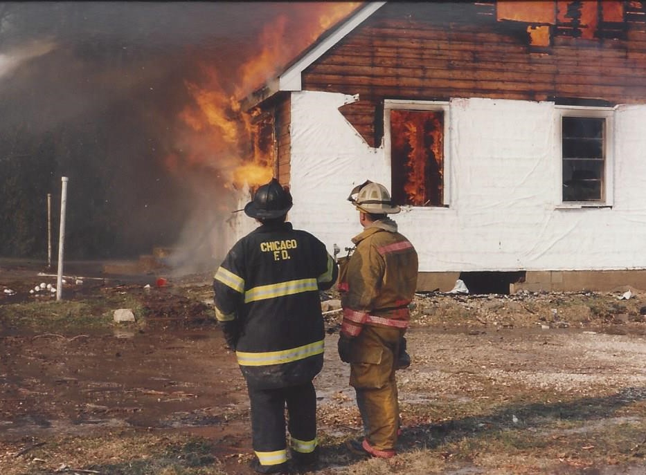 chieflasky's tweet photo. #TBT circa 1994. Me and the best man at my wedding Chief Ray Hoff at the end of a live fire training drill. What a great man, leader and true friend! Miss ya ray!! #Bn234 #ChicagoFD https://t.co/ideA3XubXz