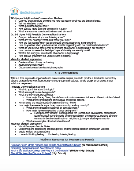 LBUSD Teachers &amp; Admin: To support you in supporting our @LBSchools students on this day that feels so very heavy, a resource guide was sent to your e-mail last night. Thank you for helping our students process the attack on democracy that they have witnessed. #proudtobeLBUSD