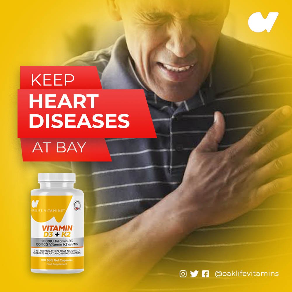 Certain studies have linked a deficiency of Vitamin D3 to an increased risk of heart attacks. OaklifeVitamin D3 + K2 boasts as a powerful pair to improve your heart's health while also decalcifing your artries to improve proper blood flow. #oaklifevitaminsd3k2 #hearthealth