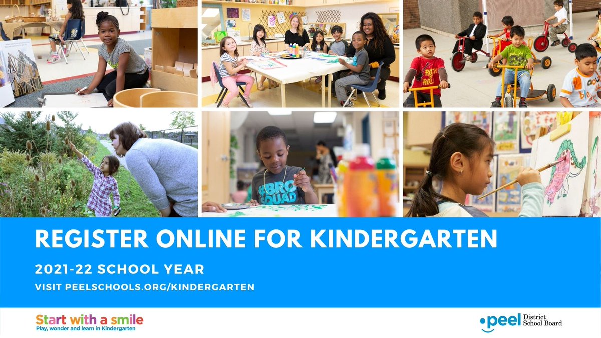 PeelSchools's tweet image. The Peel board invites your child to #StartWithASmile in kindergarten for the 2021-22 school year! If your child was born in 2017, they can start kindergarten in September 2021.

For information on how to register your child, visit peelschools.org/media/newsrele…