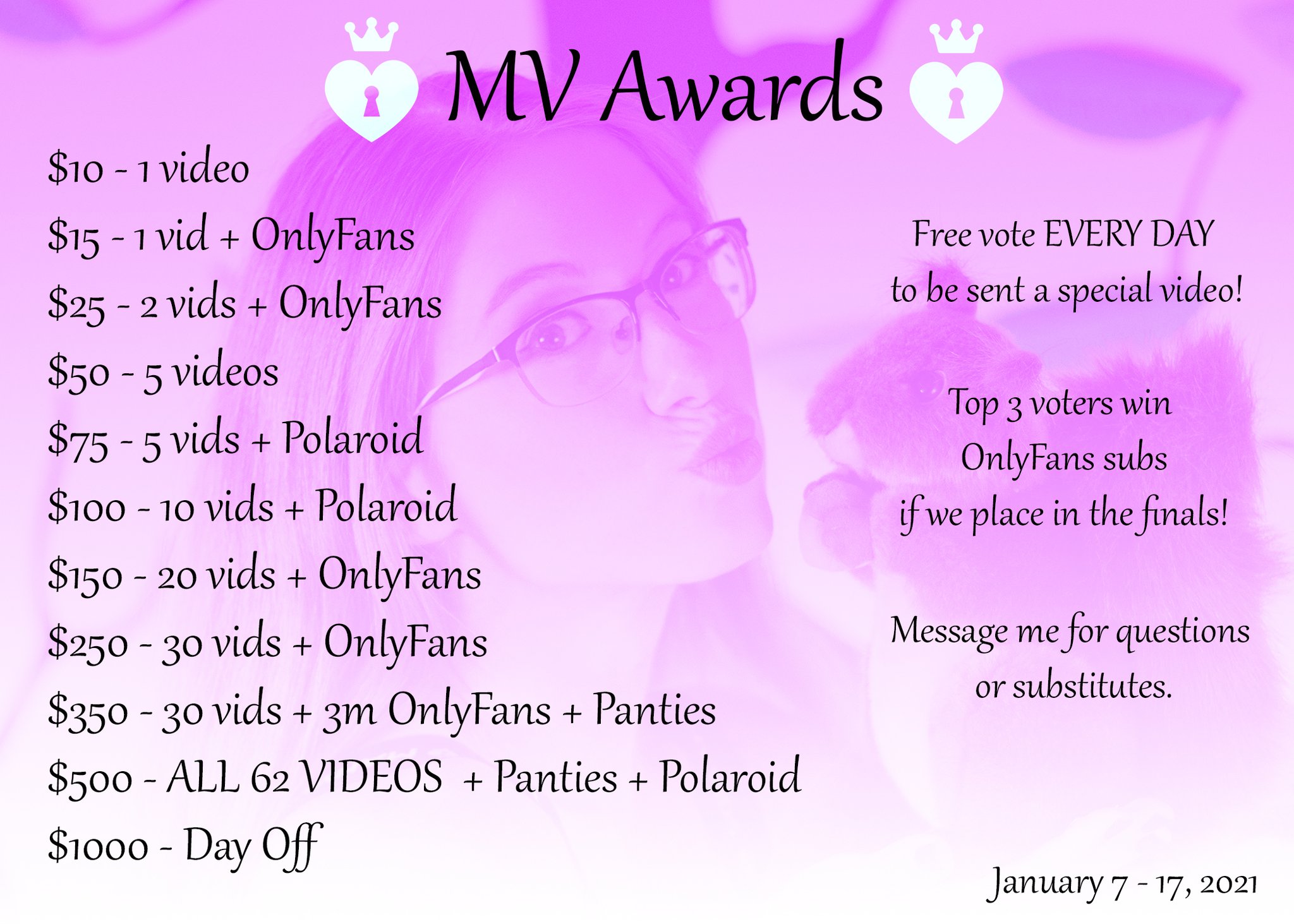 Please vote for me in the ManyVids Awards! 

Queen 👑 https://t.co/NgLvQnfgWN 
Rising Star 🌟 https://t