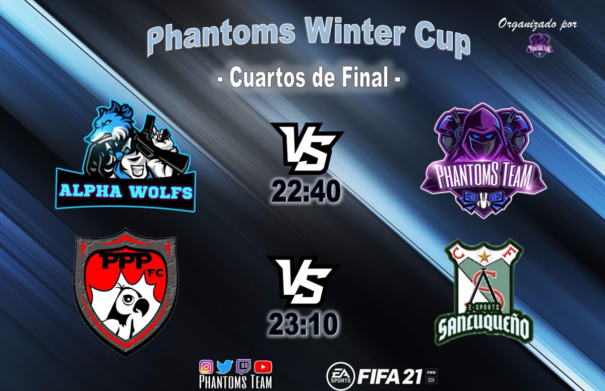 🏆PHANTOMS WINTER CUP🏆

¡TCHAN-TCHAN!  ¡IDA de CUARTOS DE FINAL! 🆒

2 Partidazos CASTEADOS para esta noche:

@ALPHAWOLFS2 🆚 @PhantomsTeam1 (22:40)

<a href="/pericopinpin_cf/">ᴘᴇʀɪᴄᴏᴘɪɴᴘɪɴ ᴄ. ꜰ.</a>  🆚 @sanluqueno_esp  (23:10)

¿Y tu? ¿a quién animarás? 😎

youtube.com/channel/UC-HJ4…