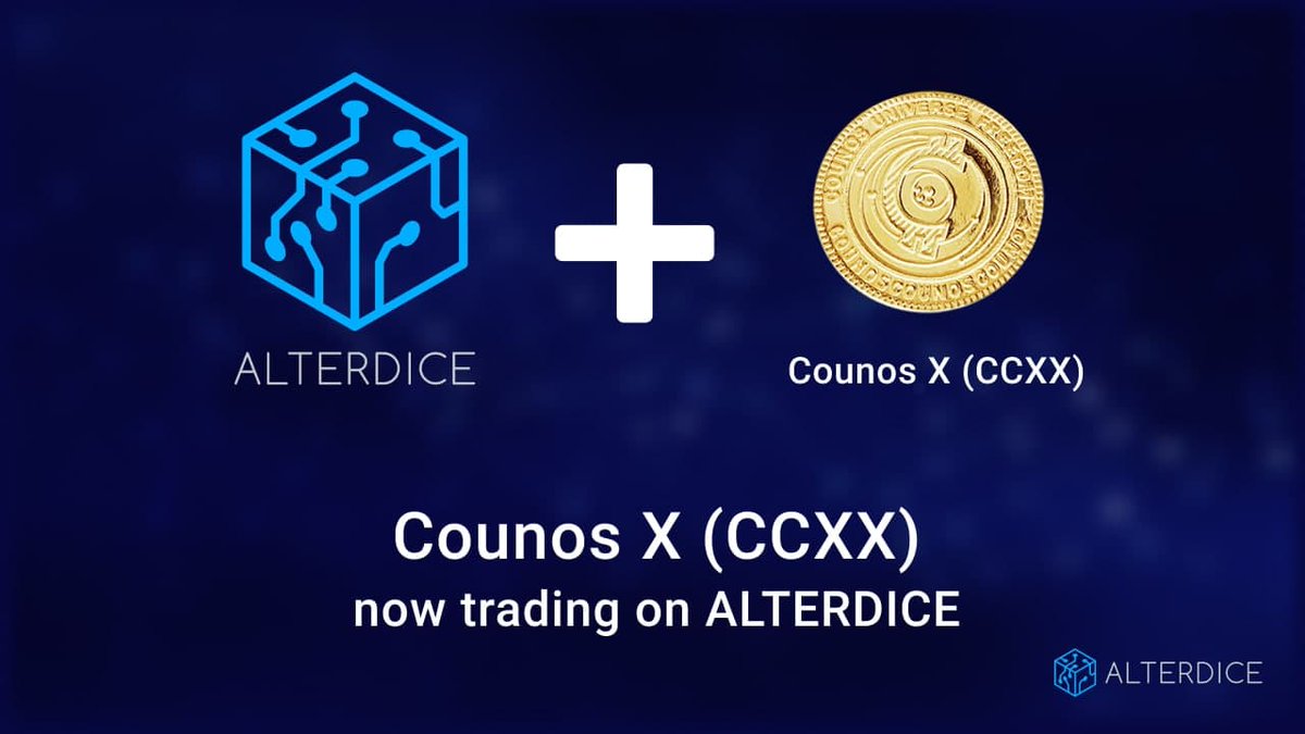 CCXX NOW TRADING ON ALTERDICE
alterdice.com/news/ccxx-now-…
Alterdice exchange is listed Counos X (CCXX)
The following pair is supported: CCXX/USDT.
alterdice.com/trading/CCXXUS…

Official website: counos.io/counosx

#listing #alterdice #crypto #exchange #cryptocurrency
