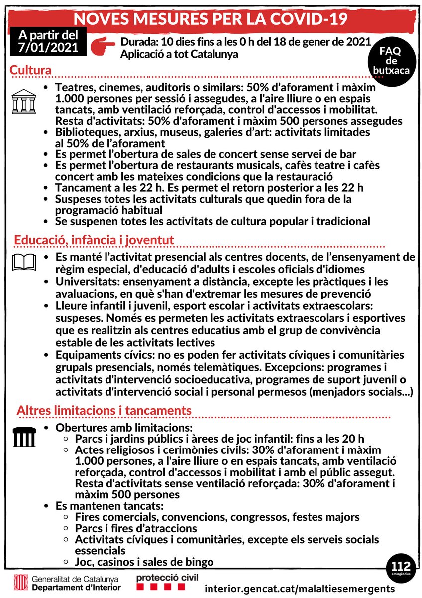 ajsantfeliu's tweet photo. 📢 Avís!
➕ Avui, #7gener, entra en vigor el nou paquet de #mesures de contenció de contagis per #Covid19 que inclou el #confinamentperimetral municipal durant 10 dies i altres restriccions que pots consultar a les imatges i a l'enllaç:
https://t.co/u7IBif6okg
#SantFeliu https://t.co/MJ3yW48kSI