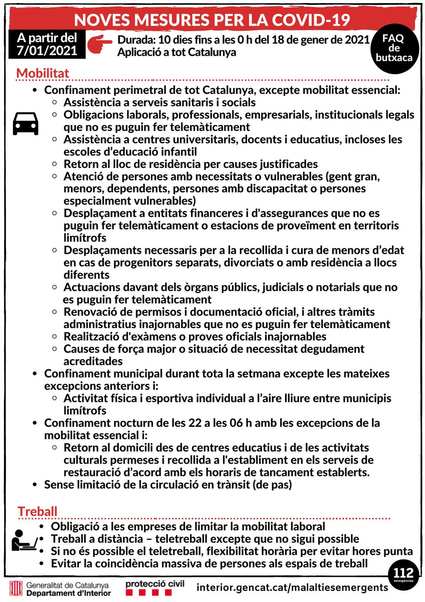 ajsantfeliu's tweet photo. 📢 Avís!
➕ Avui, #7gener, entra en vigor el nou paquet de #mesures de contenció de contagis per #Covid19 que inclou el #confinamentperimetral municipal durant 10 dies i altres restriccions que pots consultar a les imatges i a l'enllaç:
https://t.co/u7IBif6okg
#SantFeliu https://t.co/MJ3yW48kSI