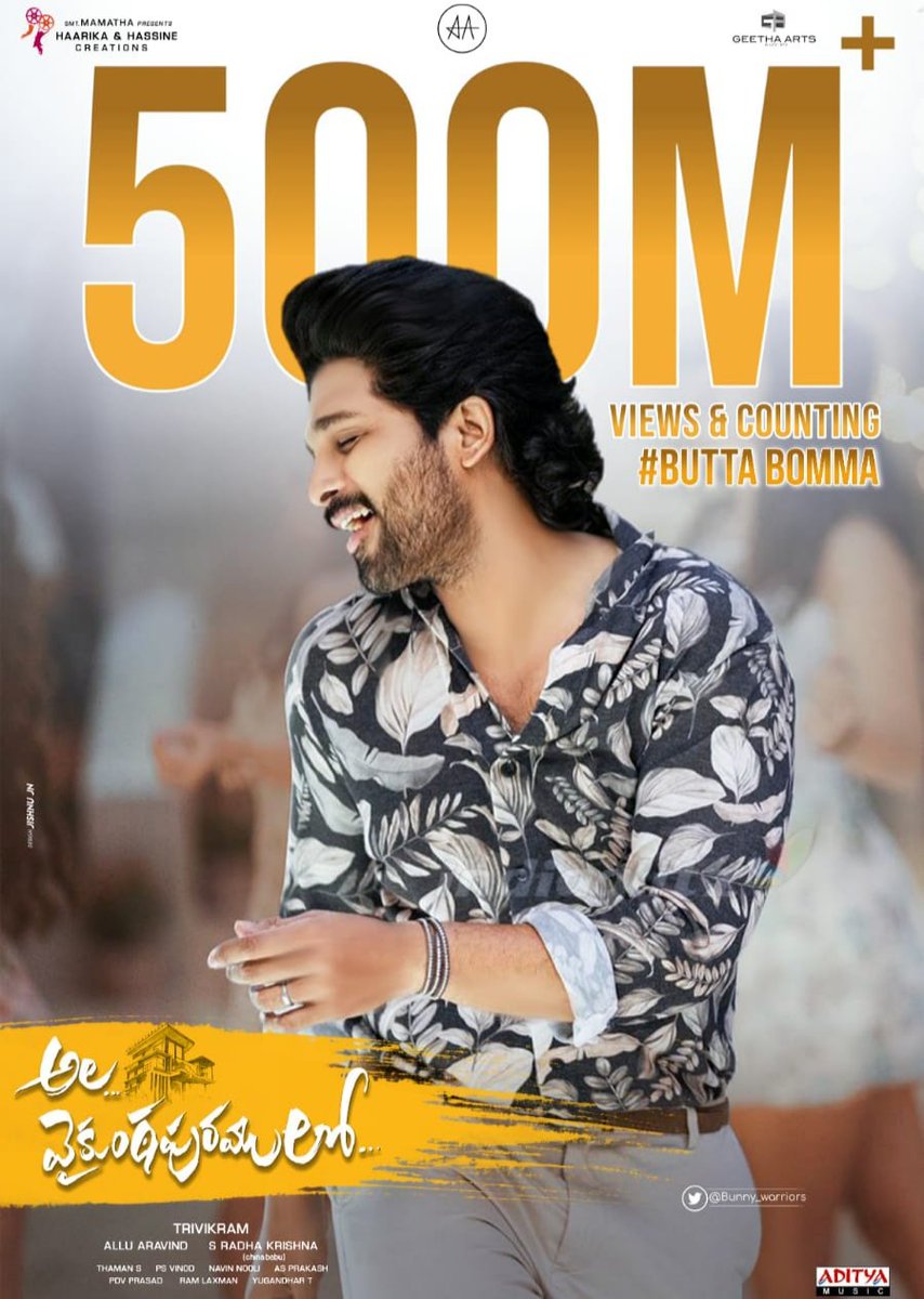 Stylishhsiri's tweet photo. Butta bomma menia never ends  craze of buttabomma song s on top after 1 year also 
Records breaking song  ever🥳🥳🥳
#ButtaBomma 
#AVPLMusicalConcert 
#AlaVaikunthapurramuloo 
@TeamAKAAFA 
#Stylishhsiri https://t.co/pYTlo9w1sA