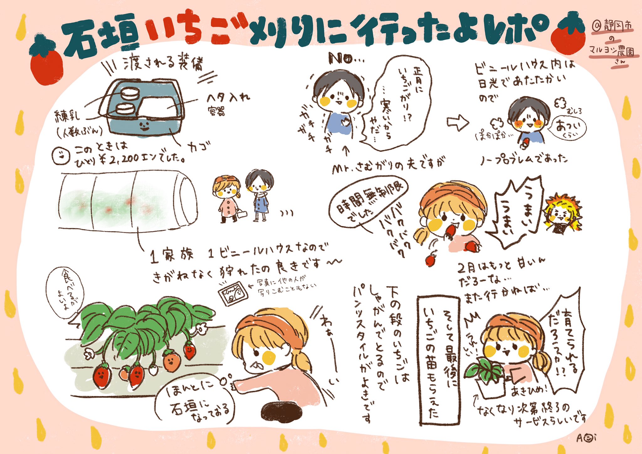 おしおあおい イラストレーター いちご狩りに行きました 有言実行 静岡 イラストレポ 石垣いちご いちご狩り T Co O6p5wplyf6 Twitter