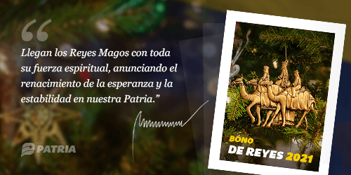 Continúa la entrega del Bono de #Reyes2021 enviado por nuestro Pdte.<a href="/NicolasMaduro/">Nicolás Maduro</a> a través del Sistema <a href="/CarnetDLaPatria/">Carnet de la patria</a> La entrega tendrá lugar entre los días 6 al 15 de enero de 2021.

#ANDePaz