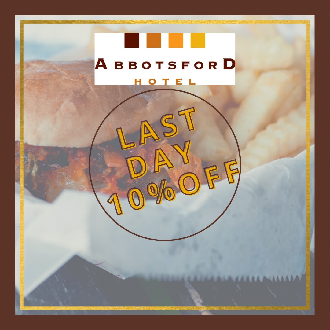 Thursday! The last day of our 10% off deal.
Order online &amp; collect between 4-8pm from our safe car park set up.
If you're balancing the extended school holidays, working from home &amp; general life in lockdown then let us take the pressure off dinnertime.
abbotsfordhotel.com