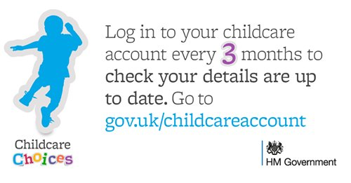 SWorcFamSupport's tweet photo. Childcare Choices - Log into your childcare account every 3 months to check your details are up to date. https://t.co/GJ4GzMpwiT