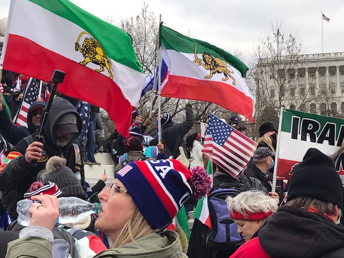 OK what's next... well as  @LalehKhalili observed, we have non-Islamic Republic, Iranian flags (there are many iterations) denoting resistance/moarchist affiliation...