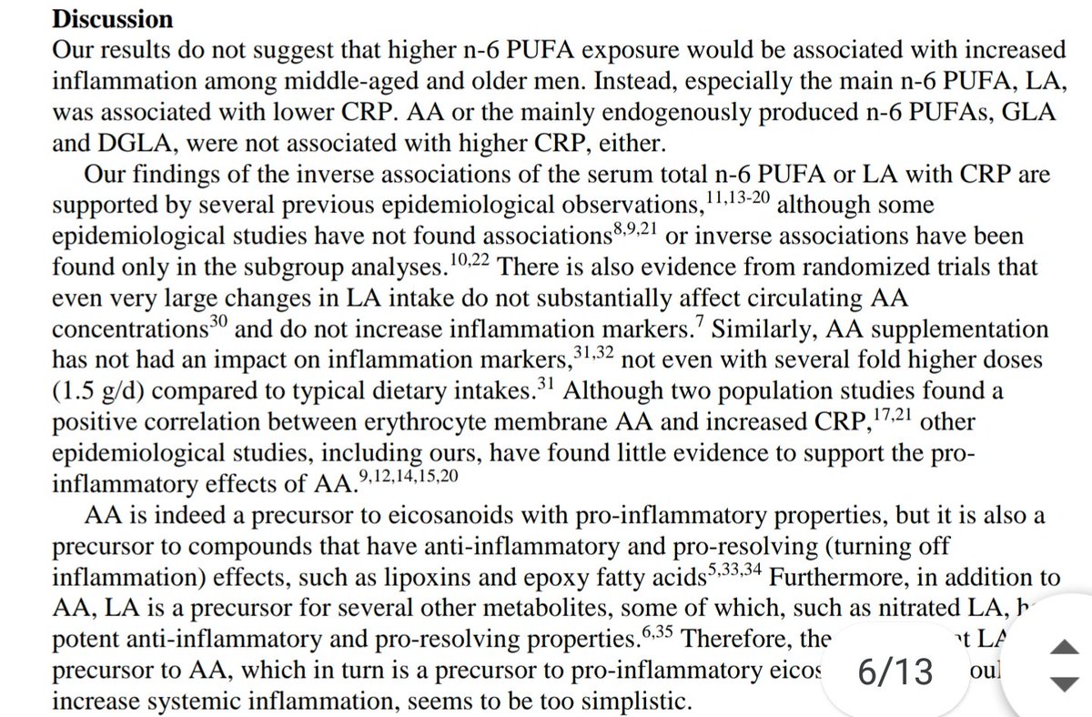 This is in-line with epidemiologyIn fact... https://pubmed.ncbi.nlm.nih.gov/29515239/ "Serum n-6 PUFAs were not associated with increased inflammation in men. In contrast, the main n-6 PUFA linoleic acid had a strong inverse association with the key inflammation marker, CRP."