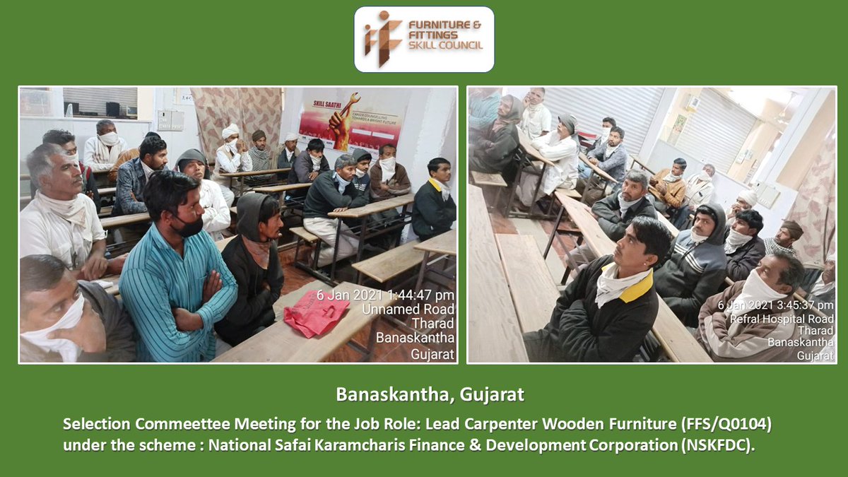 ffscin's tweet photo. Selection Committee Meeting organised for Job role Lead Carpenter-Wooden Furniture (FFS/Q0104) under @nskfdc at Banaskantha, Gujarat by Technical Education.

#FFSC #Skills4All #MeriSkillMeriPehchan #HarEkKaamDeshKeNaam #skilldevelopment #AbSkillsKiBari #SupportSkillIndia https://t.co/WoU78zloxc