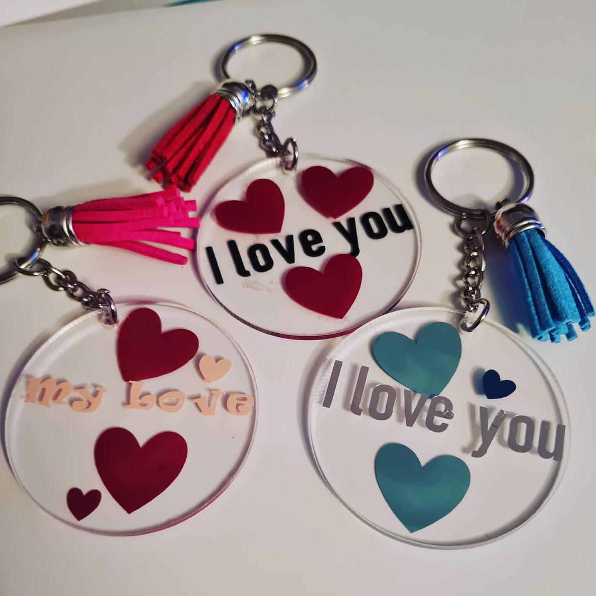 Personalised light weight handmade keyring,  these are examples of the ones are for valentines #handmade #keyrings #ilove #buylocal #£3 <a href="/JulieMcAdam35/">Julie McAdam</a>