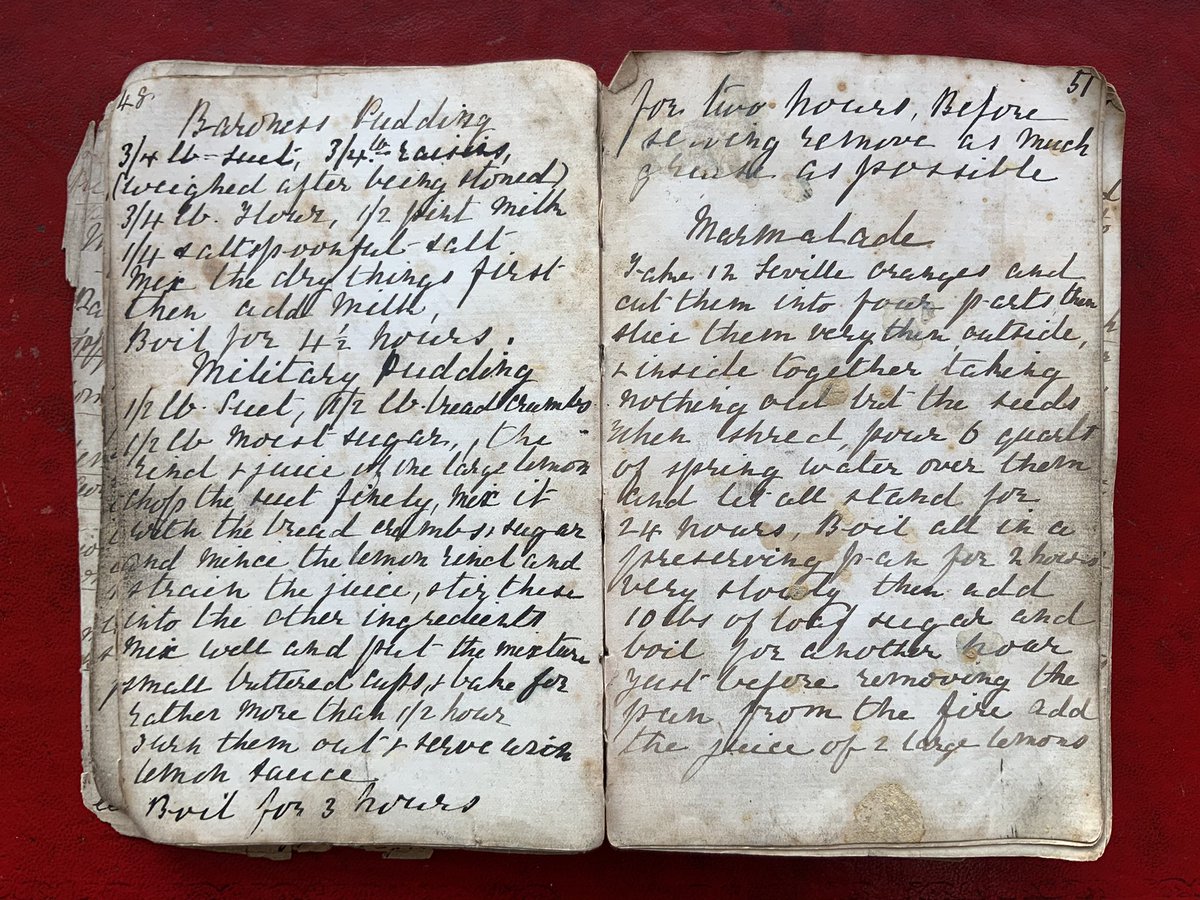 LucyVinten's tweet photo. A marvellous cookery manuscript book started in 1880, with recipes and newspaper cuttings.
New Insta account @lvmhouseholdbooks
#marmalade #sevilleoranges #handwrittenrecipes #bookprovenance https://t.co/poQhmt1WNZ