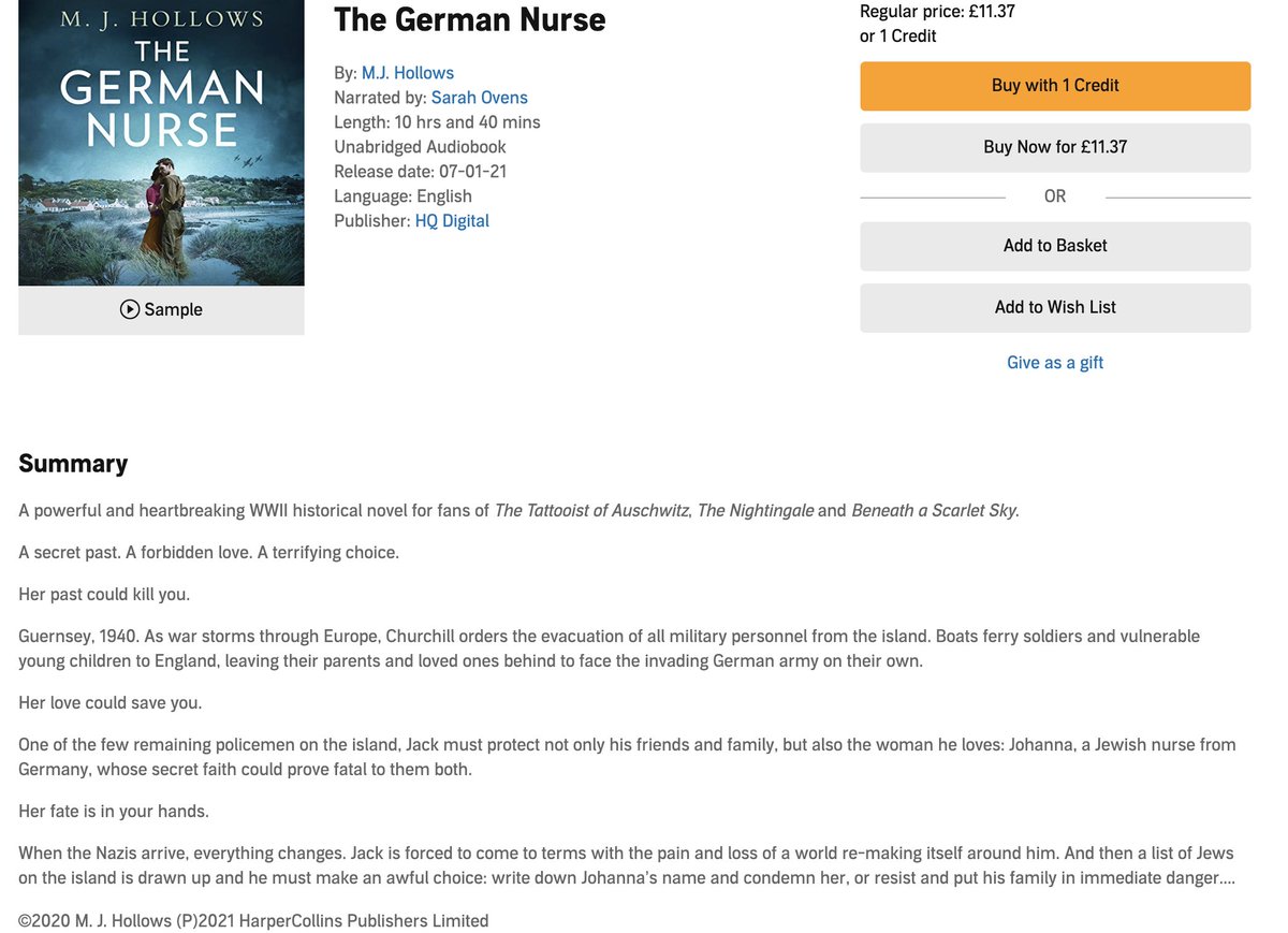 MikeHollows's tweet image. The audiobook of The German Nurse is released today! Read by the excellent @Lovensov!

Available now on @audibleuk audible.co.uk/pd/The-German-…
#HistoricalFiction #WritingCommunity