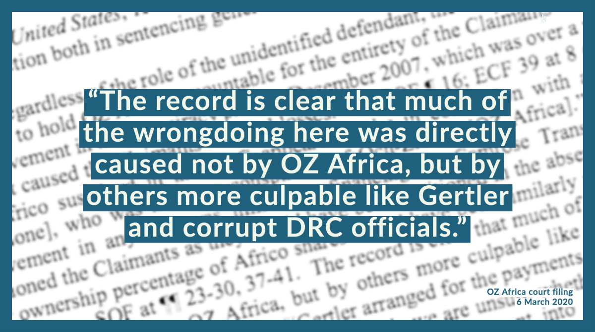The guilty party in this court case, Och-Ziff’s subsidiary OZ Africa, is clear in its court filings who it blames for the wrongdoing. (4/9) #DanGertler  #DRC  #Africa  #bribery