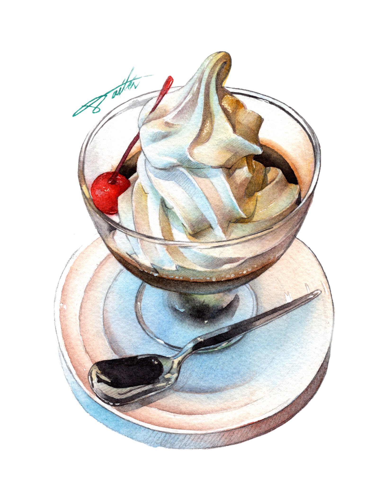 コサカダイキ イラストレーター コーヒーゼリーを水彩画で描いてみました そのイラストをつかって純喫茶にあるようなメニュー表のモックアップも作ってみました こんなお仕事が実際にできたら楽しいだろうな コーヒーゼリー 純喫茶 メニュー表デザイン