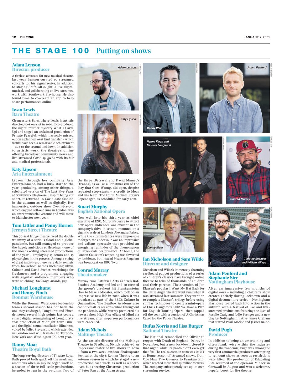 Slightly overwhelmed to be featured in this year's Stage 100. I got to collaborate and team up with so many extraordinary people in 2020 and I want to send my unending gratitude to them.