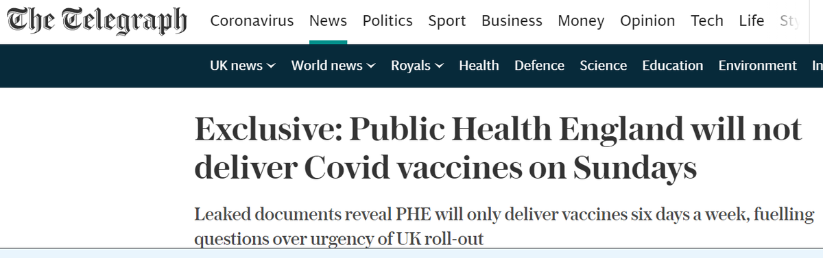 THREAD 1/5 A recent  @Telegraph article claimed we had decided not to deliver the  #COVID19  #vaccine on Sundays. This is untrue.