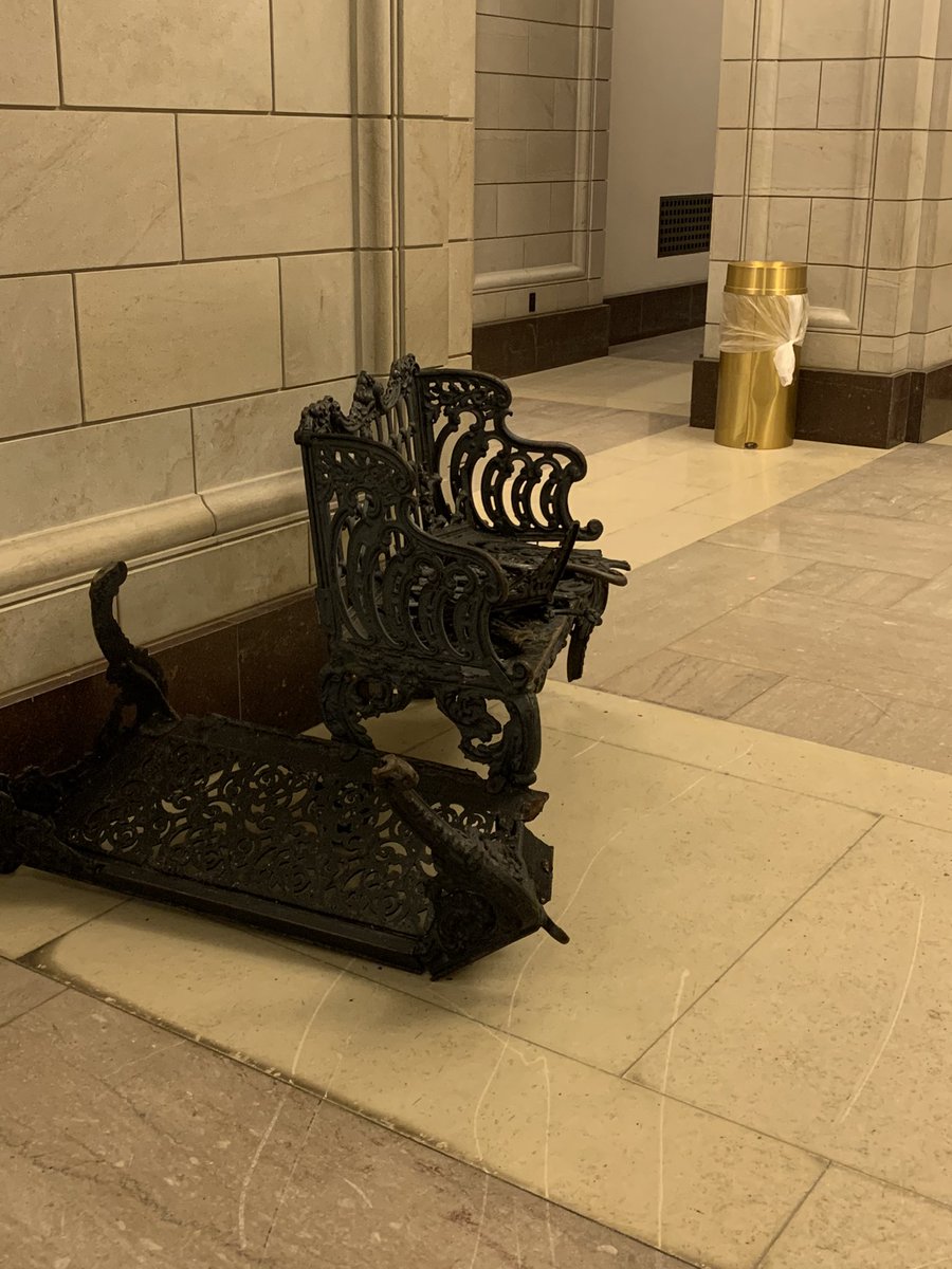 Important to note that these are the doors that Joe Biden would use to enter the Capitol to get to the West Front of the Capitol for inauguration. The same doors Trump walked through and presidents before him. These destroyed iron benches are in the entry