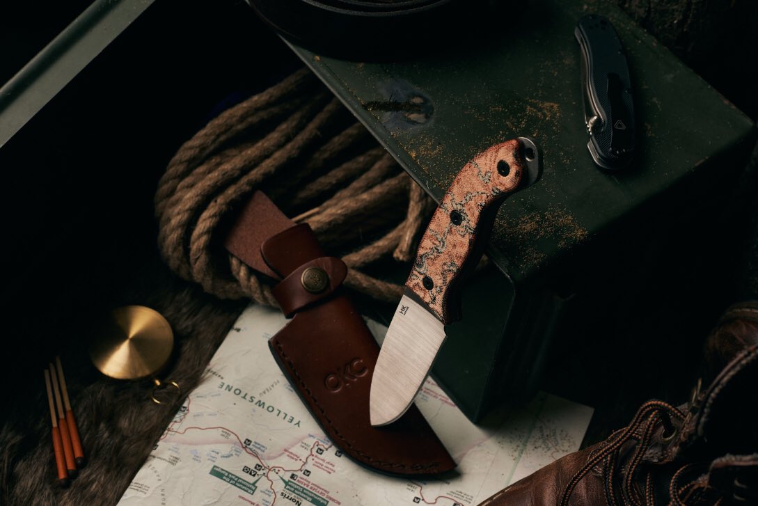 the OKC Hiking Knife 👌🏽🔪 
Coming Soon!
An overall length of 8.2”, full tang construction, 3.4” of stainless steel blade and a multicolored micarta handle all weighing in at only .30oz to be carried with a high quality leather sheath! #ontarioknifecompany #hikingknife #madeinusa