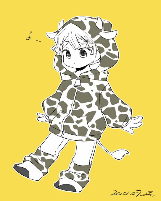 思ったより可愛く描けちゃったのでなんかなんかにするかもしれないかもしれないらくがき牛さんパーカー我妻 