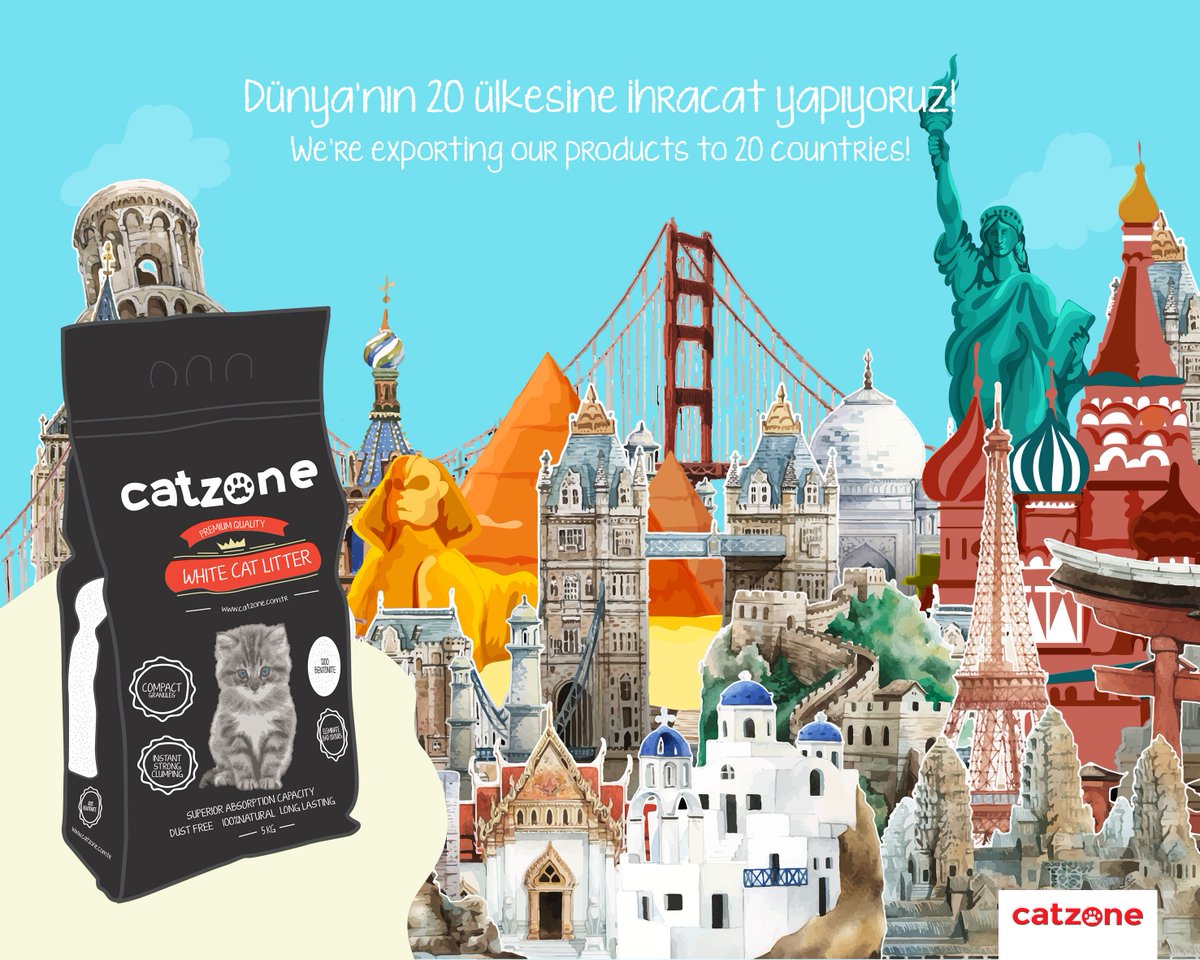 catzonecat's tweet photo. Dünya’nın 20 ülkesine ihracat yapıyoruz! // We’re exporting our cat litter products to 20 countries!

#catlitter #Catzone #ihracat https://t.co/f5Dt8jnKlI