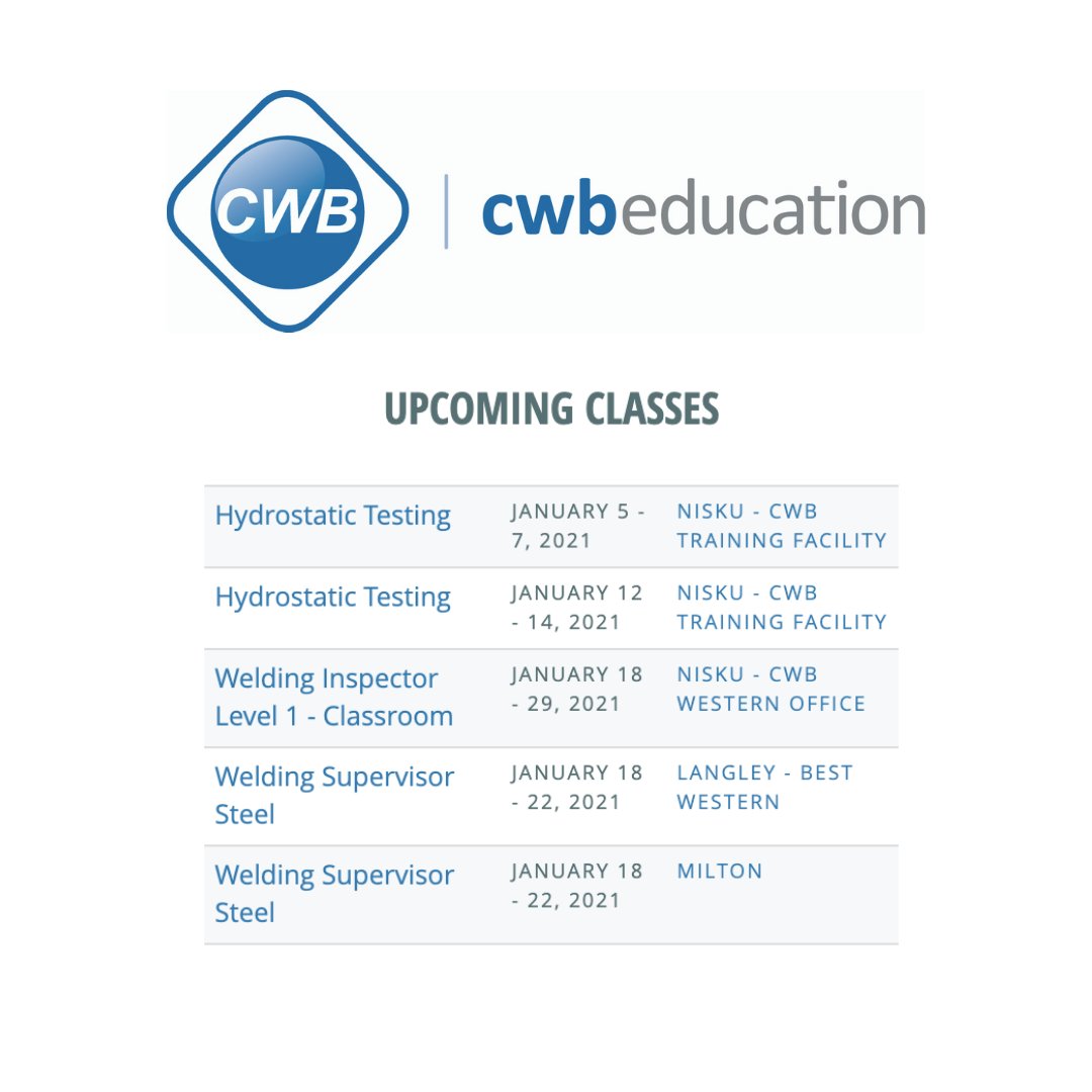 cwbgroupwelding's tweet image. Check out our upcoming #Courses and register now: cwbgroup.org/education/clas… #HydrostaticTesting #Welding #Inspector #Supervisor #Steel