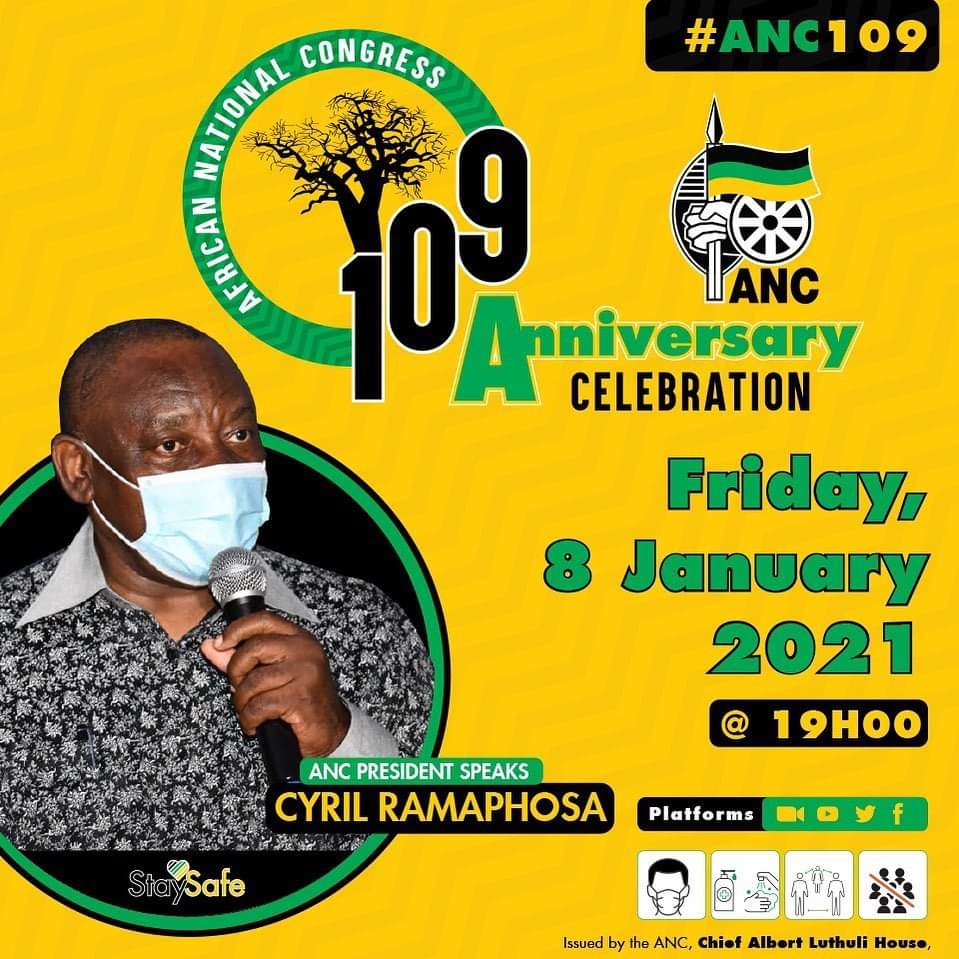 AncNcape's tweet photo. President Cde @CyrilRamaphosa to address #ANC109 celebration on virtual platforms #StayAtHome #Covid_19SA #ProtectYourself #DefendEachOther #LetsDoItTogether #FlattenTheCurve https://t.co/7Q1BKMoJmP