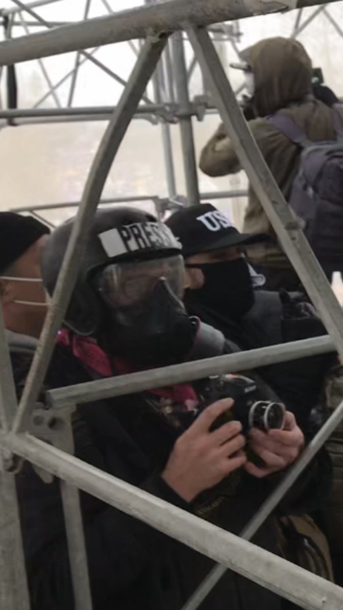 Pay attention to the gas masks they use, see a pattern? There’s a reason. ANTIFA hands out these masks and razor scooter helmets that they turn into “PRESS ID” by using tape and a sharpie. They were littered EVERYWHERE throughout the crowd yesterday.