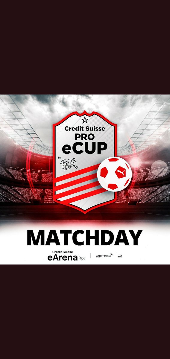 Matchday⚽️🎮 Heute findet der #6 "Credit Suisse Pro eCup" statt. Es gibt wie immer ein Preispool von 700 CHF und natürlich geht es auch um wichtige Ranking - Punkte!

📌 Anmelden: earena.ch
🎮 Modus: FUT
⚽️ Start: 19:00
✅ Check-In: 18:30
🥇: 500 CHF
🥈: 200 CHF