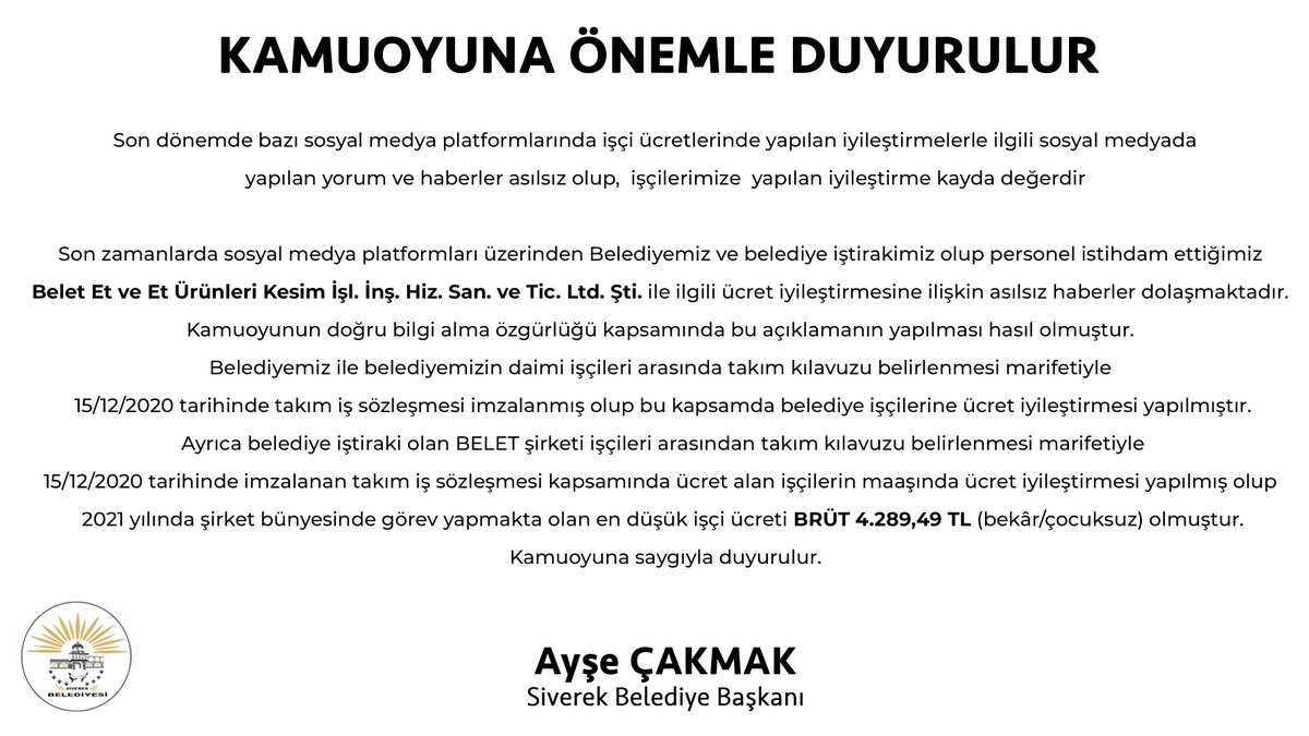 Kamuoyuna Önemle Duyurulur.