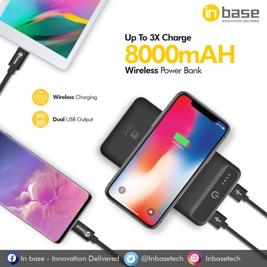 Inbasetech's tweet photo. Inbase 8000 mAh Wireless Powerbank. Provides 3X Fast Charge &amp; Comes With Dual Output. #Powerbank #InnovationDelivered https://t.co/CxPx7GZsuT