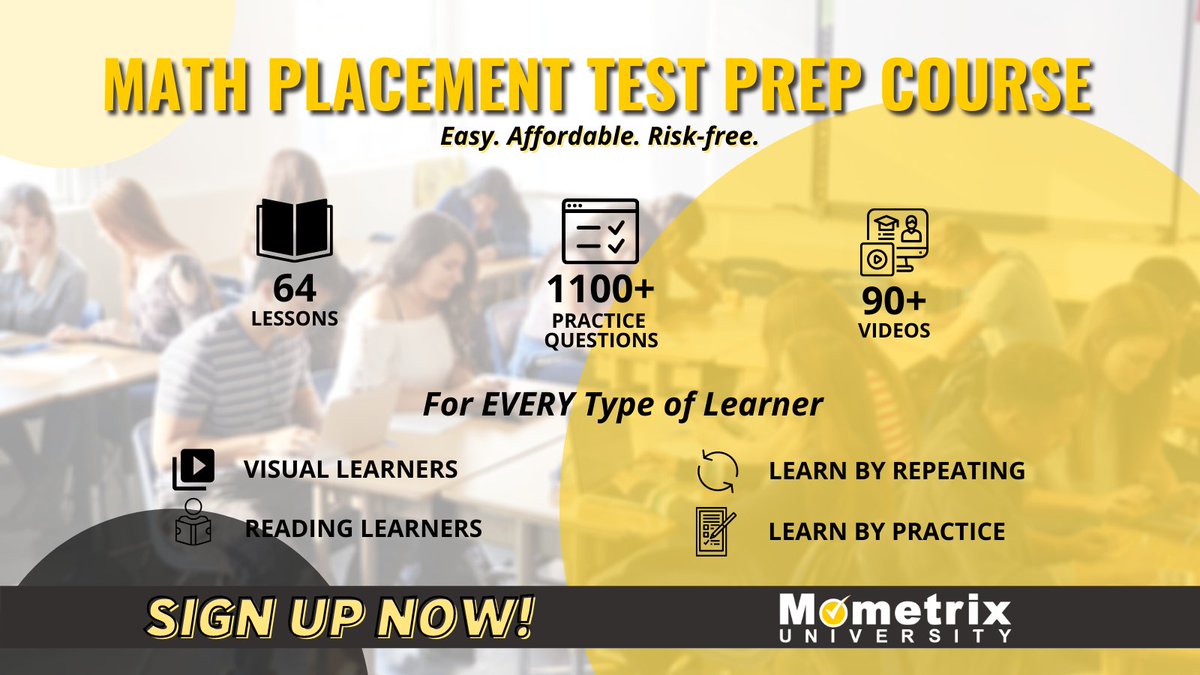 Mometrix's tweet image. Be worry-free when you sign up for the #Math #Placement Test Prep Course, backed by our iron-clad guarantee.
Learn more at #Mometrix! mometrix.com/university/mat…