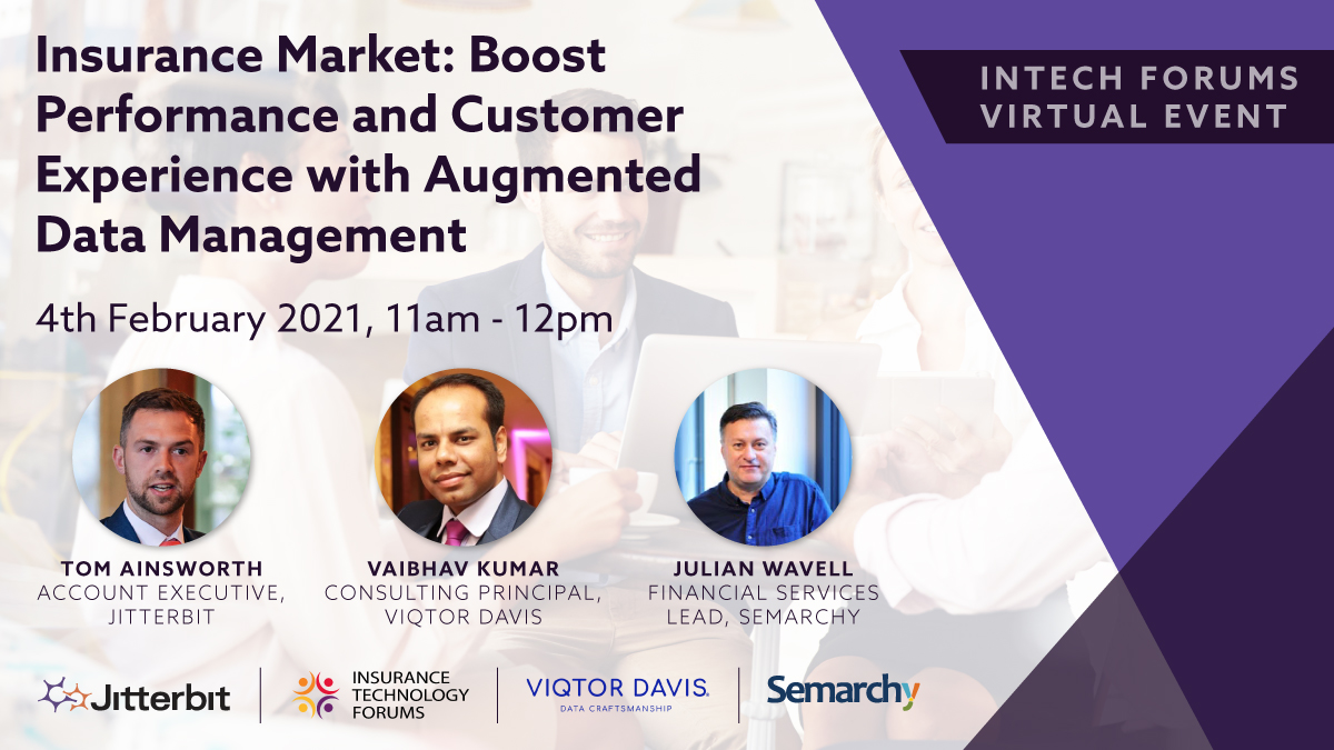 Semarchy's tweet photo. We are pleased to partner with Insurance Technology Forums,@jitterbit and @ViqtorDavisUK on a webinar about performance and better #CustomerExperience for the insurance market https://t.co/b3RqE6ZRso
#DataIntegration #DataManagement #DataQuality #MasterData #DataHub https://t.co/eachjNgviJ