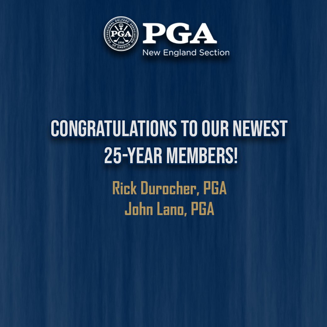 NEPGA's tweet photo. Congratulations to Butch Mellon, PGA on 50 years of membership, and to Rick Durocher, PGA and John Lano, PGA on 25 years. Thank you for your service and dedication! https://t.co/fj0wu7miYL