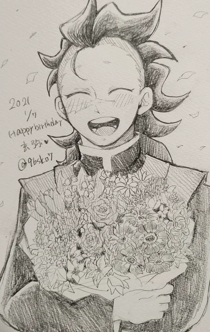 パソコンに向き合うのしんどかったのでアナログで………!!!!遅くなってごめんねお誕生日おめでとうございますげんやくん…………!!!😭🙏💖💖💖 
