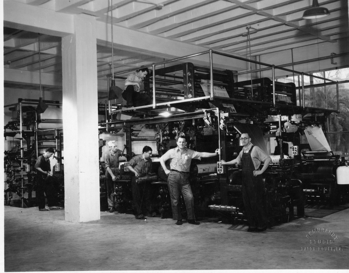 #TBT This is a photo of the printing press at Capital City Press (The State-Times and The Morning Advocate) in 1938. You can find this photo and more in the Baton Rouge Room's digital archive on our website. #BRHistory #batonrouge #ebrpl <a href="/theadvocatebr/">The Advocate</a>